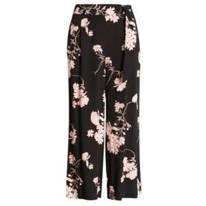 NWOT Chelsea28 Black Verbena Floral Print Crop Wide Leg Pants, Size: 16